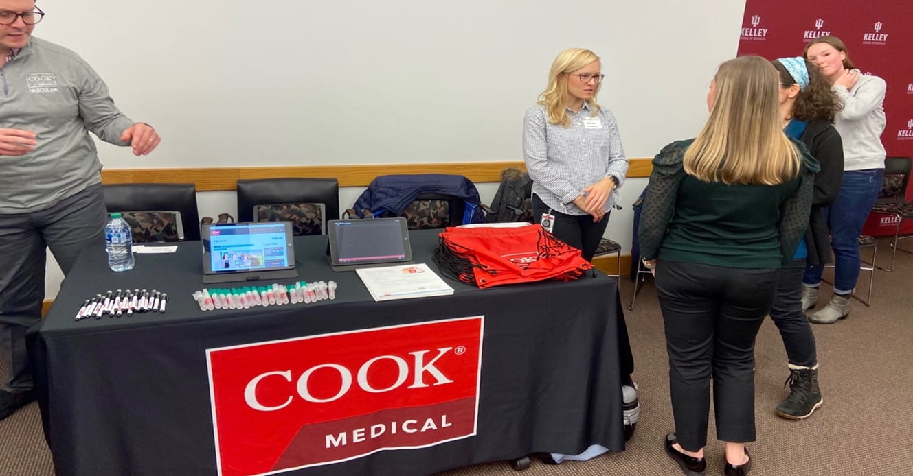 Students network with representatives of Cook Medical.